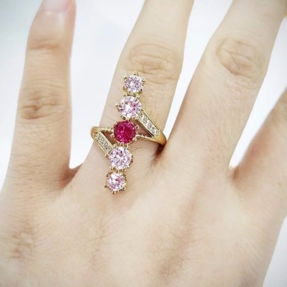 18k Yellow Gold Plated Round Cut Ruby Ring New - Picture 5 of 5